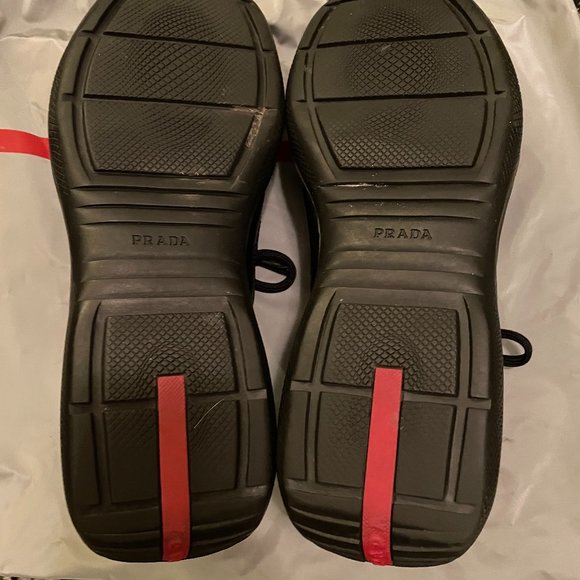 Vintage Prada Black Men's Leather Lace-up Sneakers Eagle Nero 4E 1830 - Picture 5 of 6